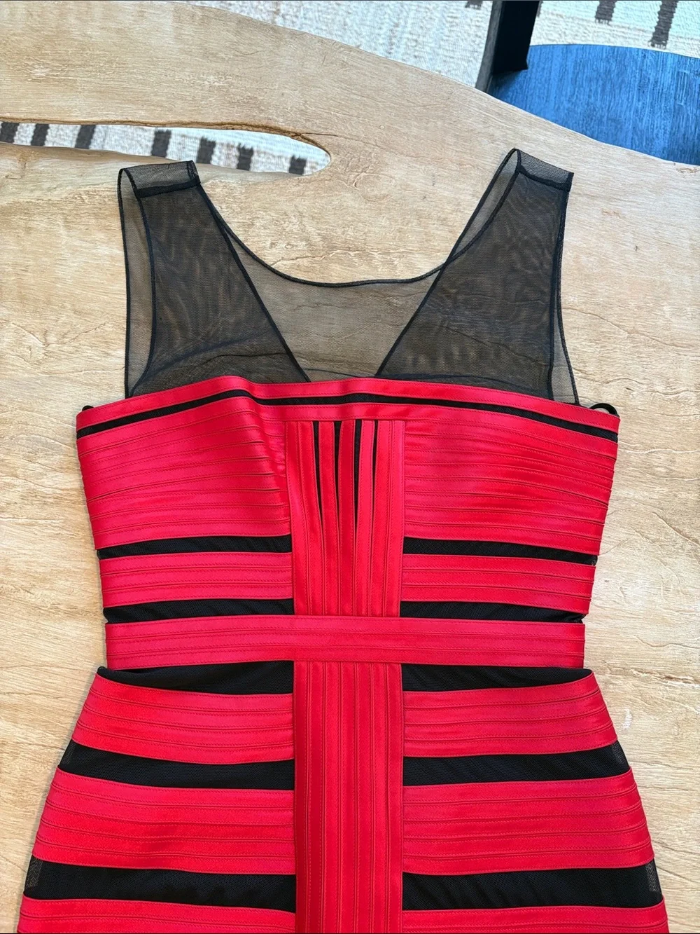 BCBGMaxAzria Red and Black Mesh Bandage Bodycon Dress Size 2